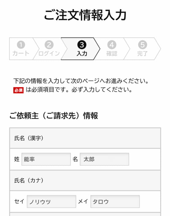 ④お届け先、お支払い方法を記入し、ご注文確認画面へ進んでください。